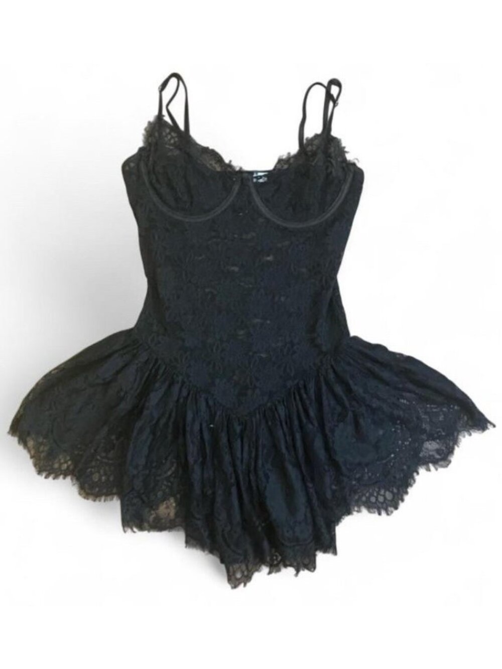 MyBoo Black Lace Bustier Bodysuit Corset Cami Ruffle Romper Size M